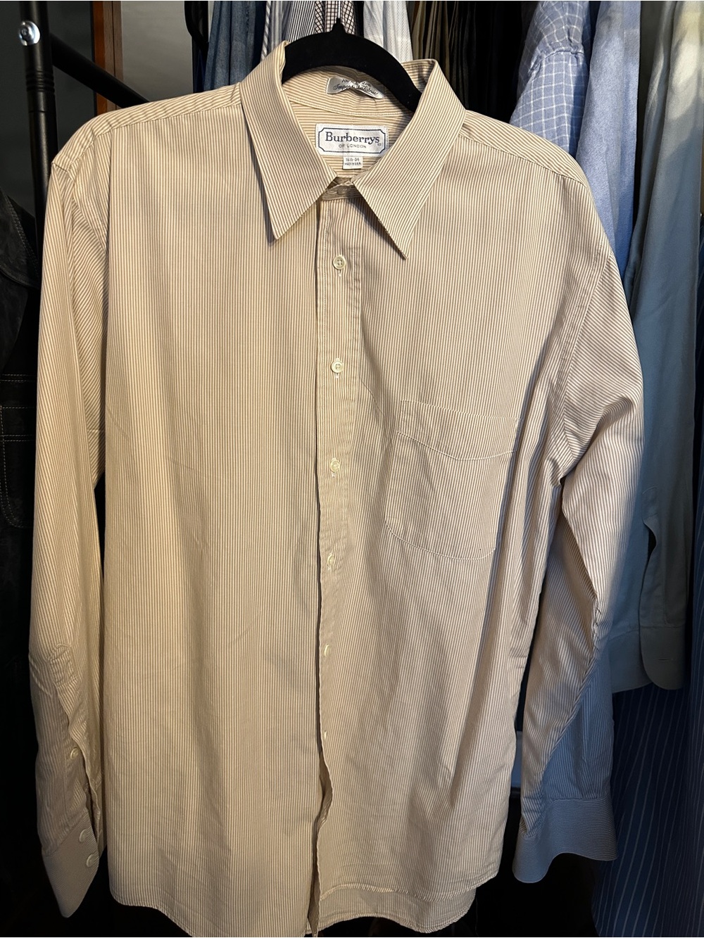 Vintage Burberrys Thin-Striped Orange Dress Shirt, Made in USA